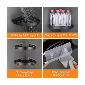 DUFU Organizador de ducha de esquina adhesivo con ganchos_2