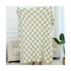 GY Manta a cuadros verde salvia manta decorativa a_7