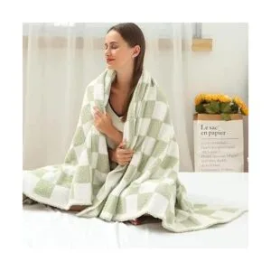 GY Manta a cuadros verde salvia manta decorativa a_2