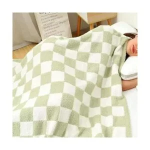 GY Manta a cuadros verde salvia manta decorativa a_4