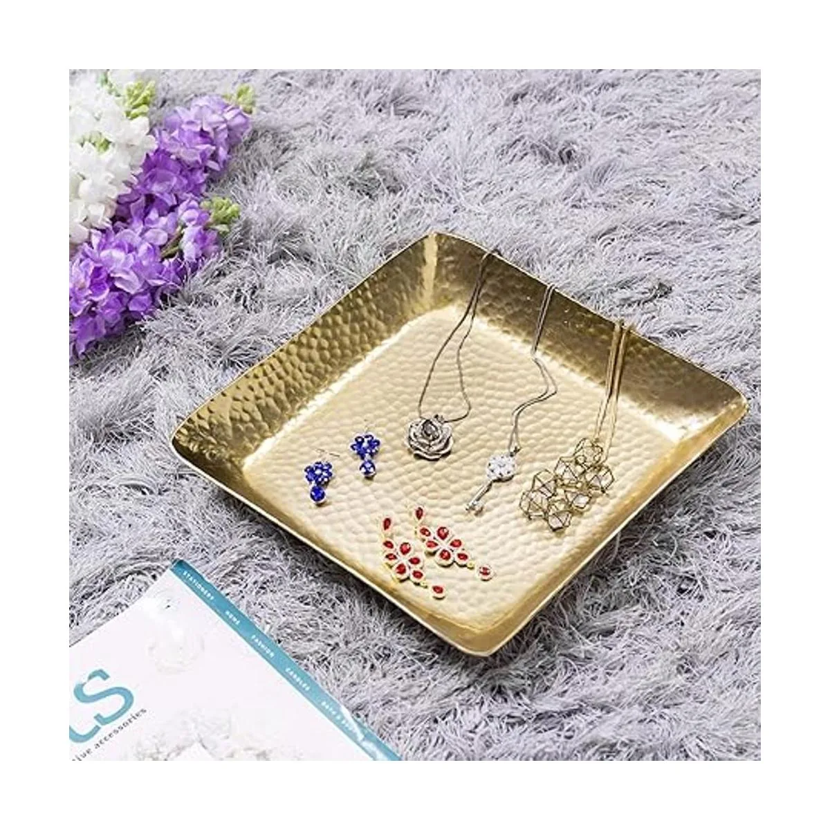 MyGift Bandeja cuadrada de latón envejecido con_2