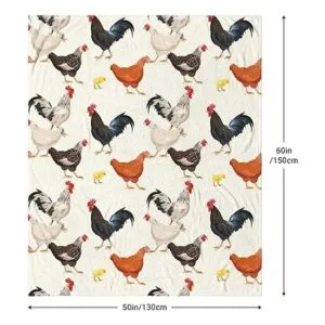 Manta con estampado de gallinas y gallos suave y_2