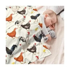 Manta con estampado de gallinas y gallos suave y_4