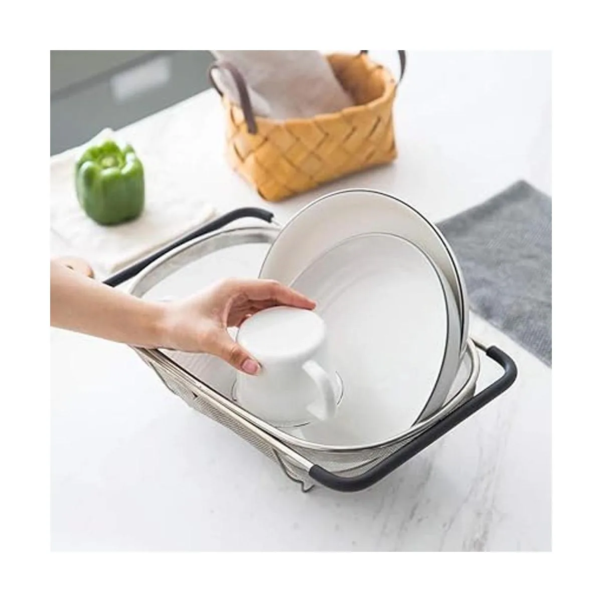 Suwimut Paquete de 2 coladores ovalados sobre el fregadero_7