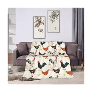 Manta con estampado de gallinas y gallos suave y_1
