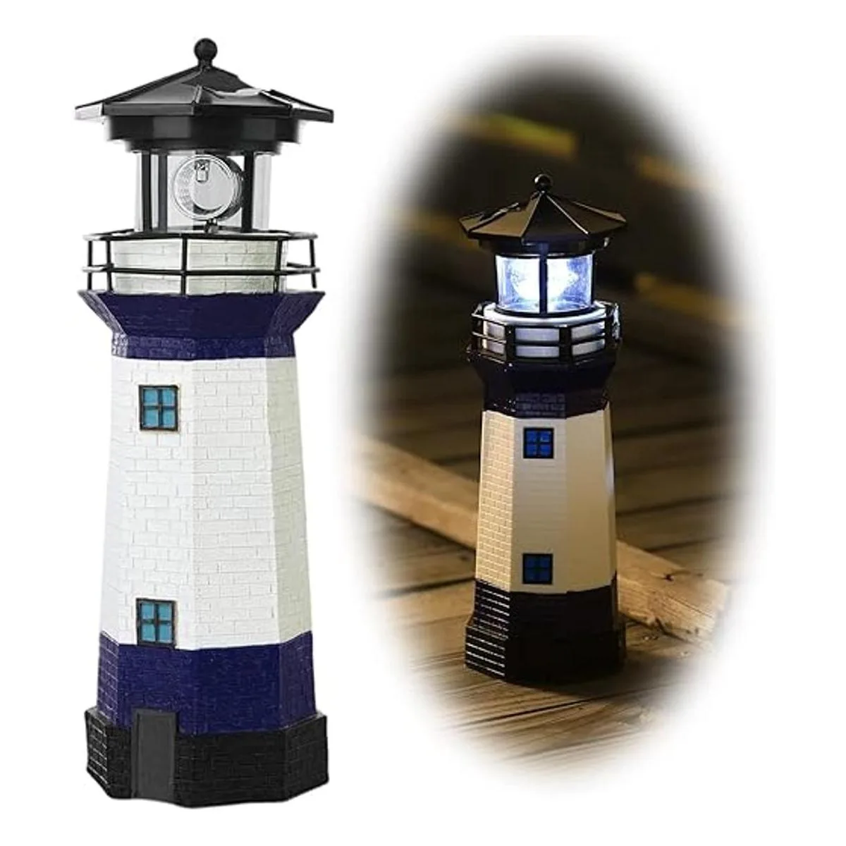 Faro con torre de luz giratoria luces LED decorativas_1