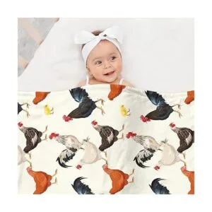 Manta con estampado de gallinas y gallos suave y_5