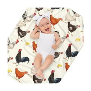 Manta con estampado de gallinas y gallos suave y_3