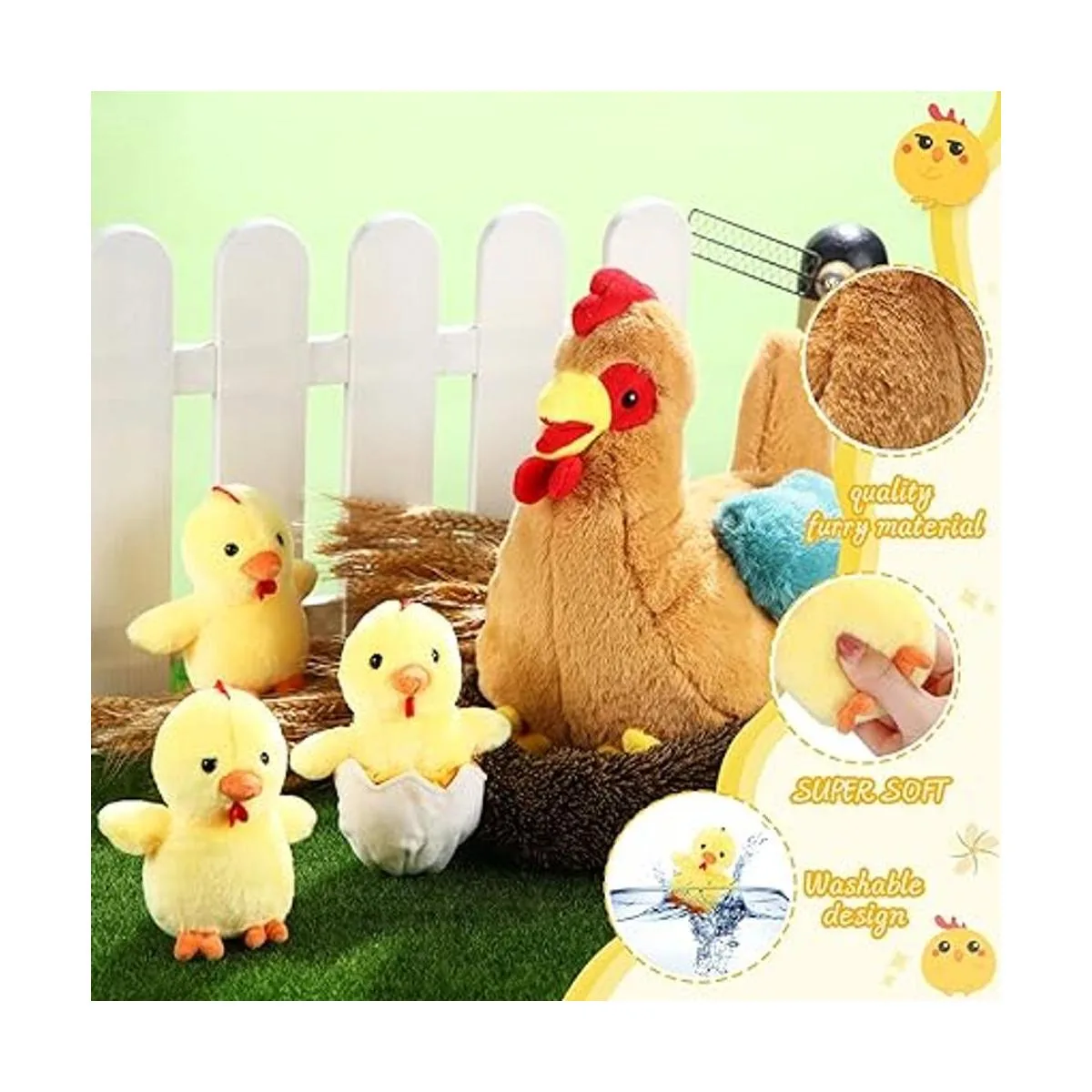 Pollo de gallina de peluche de 9.84 pulgadas con vientre_5