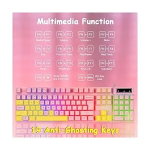 Pink Gaming Keyboard and Mouse Combo Light up Membrane_3