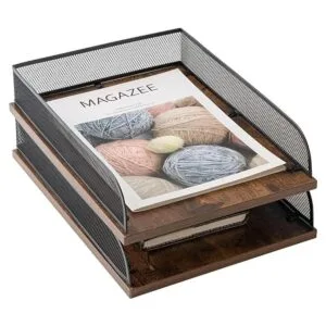 Juego de 2 bandejas vintage de madera y metal_7