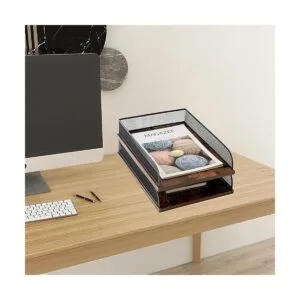 Juego de 2 bandejas vintage de madera y metal_6