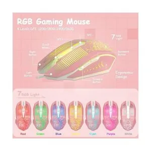 Pink Gaming Keyboard and Mouse Combo Light up Membrane_4