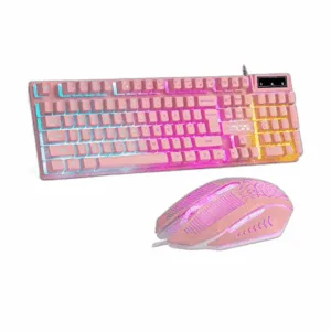 Pink Gaming Keyboard and Mouse Combo Light up Membrane_1