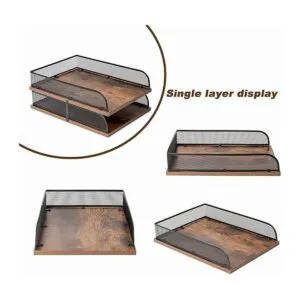 Juego de 2 bandejas vintage de madera y metal_3