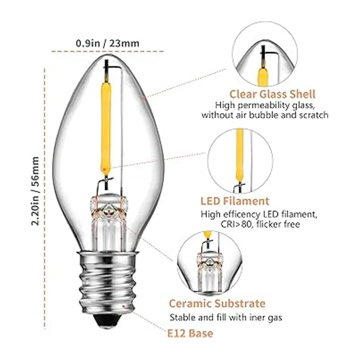 Bombilla LED alternativa C7 luz nocturna E12 lámpara_4