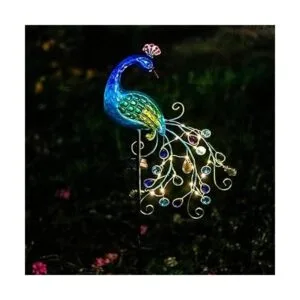 DREAMSOUL Luces solares de metal de pavo real para jardín_5