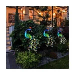 DREAMSOUL Luces solares de metal de pavo real para jardín_3