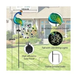 DREAMSOUL Luces solares de metal de pavo real para jardín_6