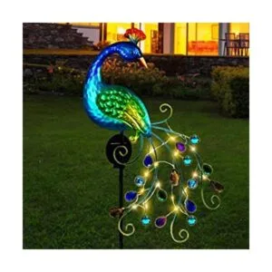 DREAMSOUL Luces solares de metal de pavo real para jardín_1