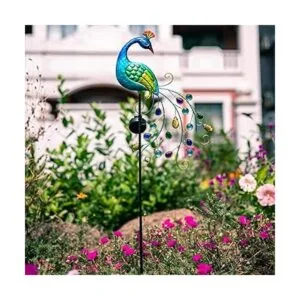 DREAMSOUL Luces solares de metal de pavo real para jardín_4