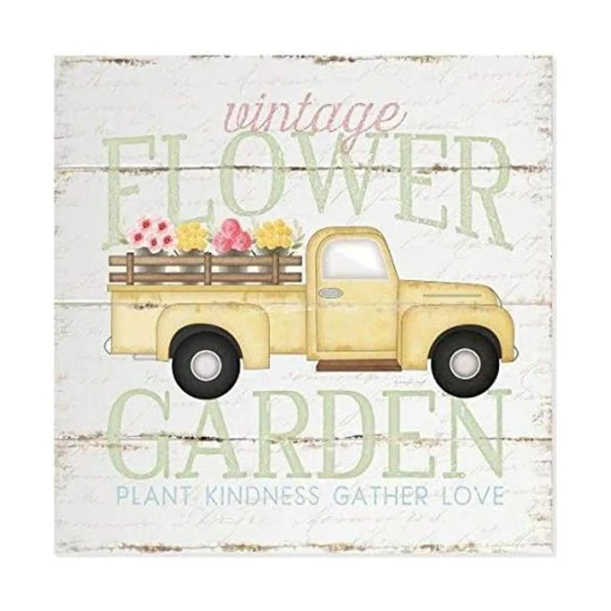 Cartel de pared de madera rústica de jardín de flores_1