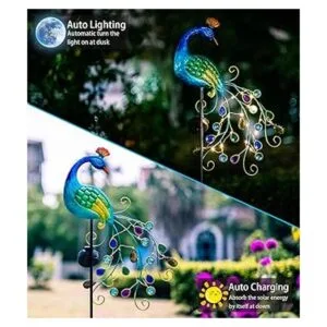 DREAMSOUL Luces solares de metal de pavo real para jardín_2