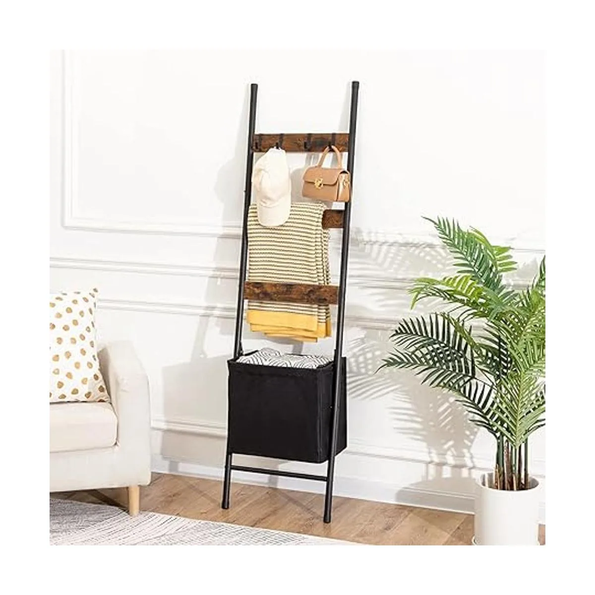 HOOBRO Escalera de manta con cesta de almacenamiento_5