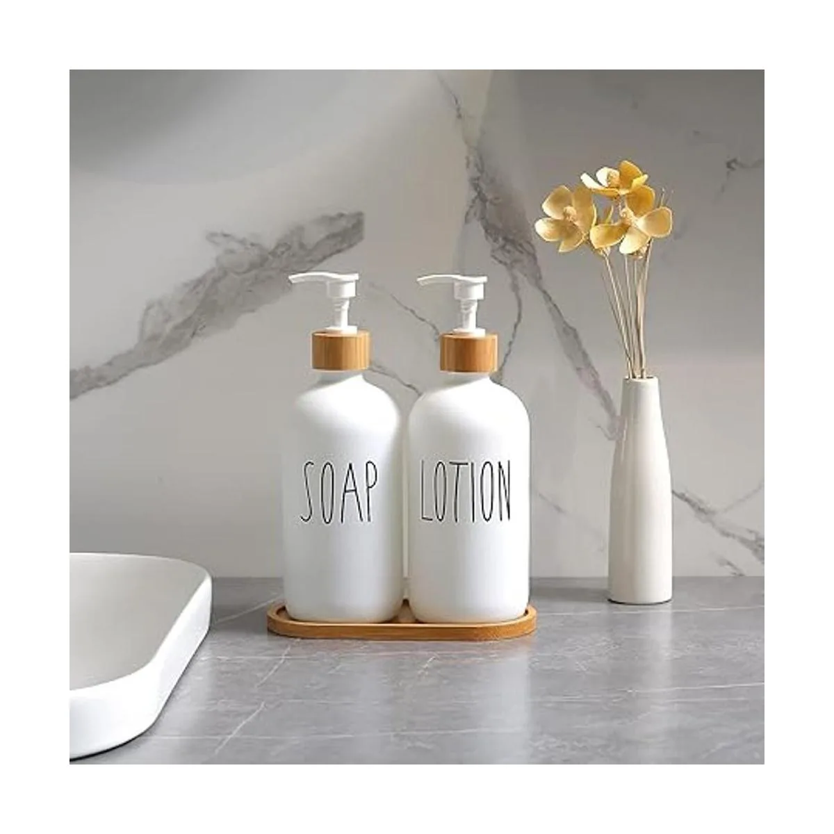 MOMEEMO Juego de dispensador de jabón blanco juego de_4