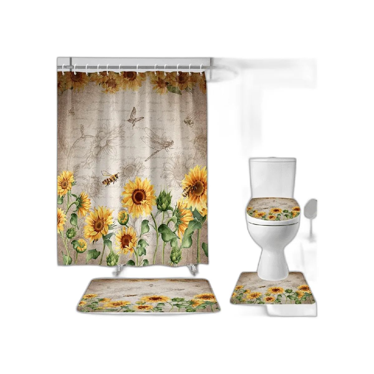 Kikiry Juego de 4 cortinas de ducha de girasol decoración_1