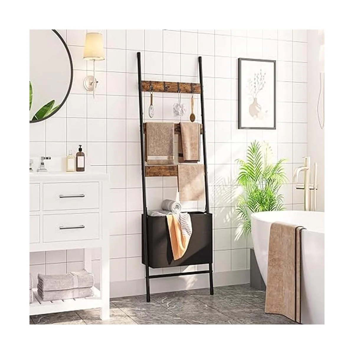 HOOBRO Escalera de manta con cesta de almacenamiento_2