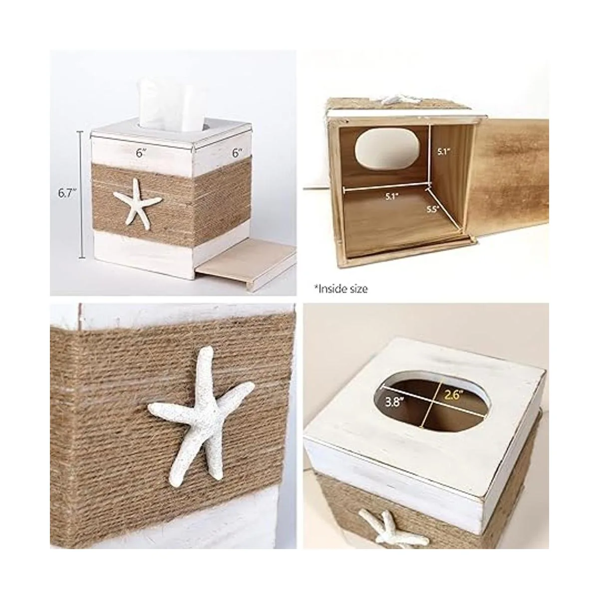 SOMTO Funda cuadrada de madera blanca rústica para playa_7