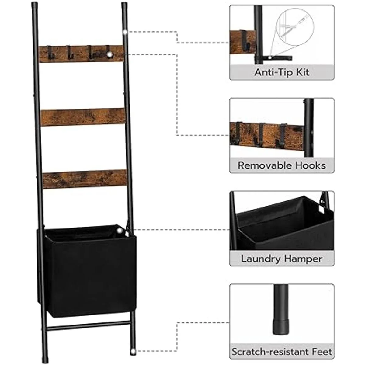 HOOBRO Escalera de manta con cesta de almacenamiento_6