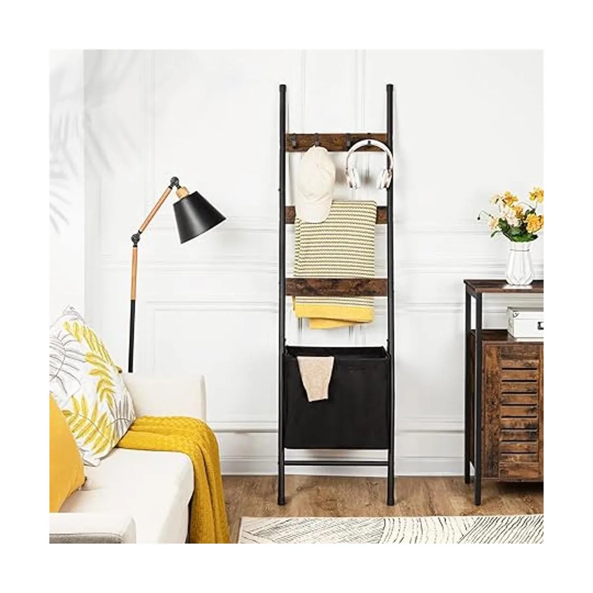 HOOBRO Escalera de manta con cesta de almacenamiento_4