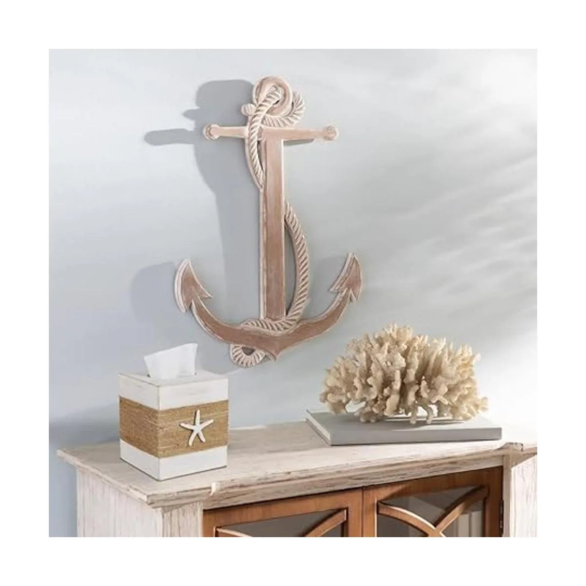 SOMTO Funda cuadrada de madera blanca rústica para playa_5