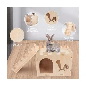 BWOGUE Extra Large Wooden Rabbit Castle Bunny House and_3