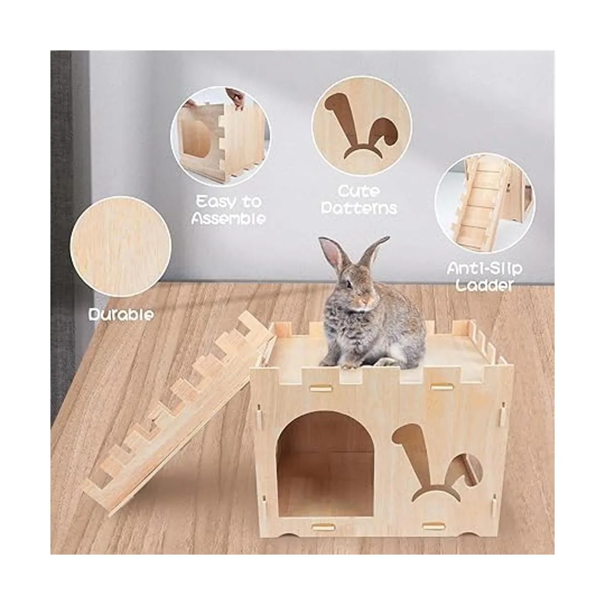 BWOGUE Extra Large Wooden Rabbit Castle Bunny House and_3