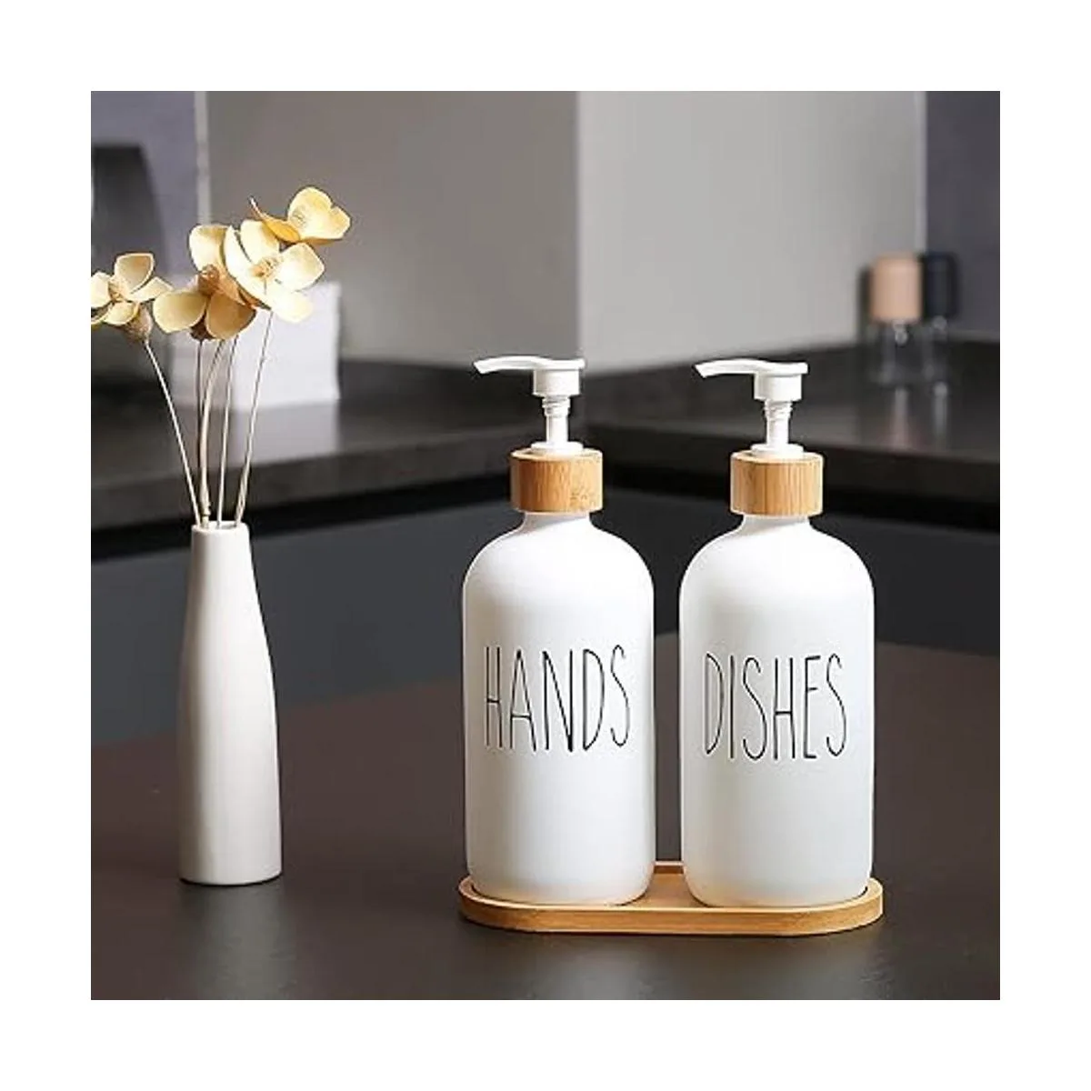 MOMEEMO Juego de dispensador de jabón blanco contiene_3