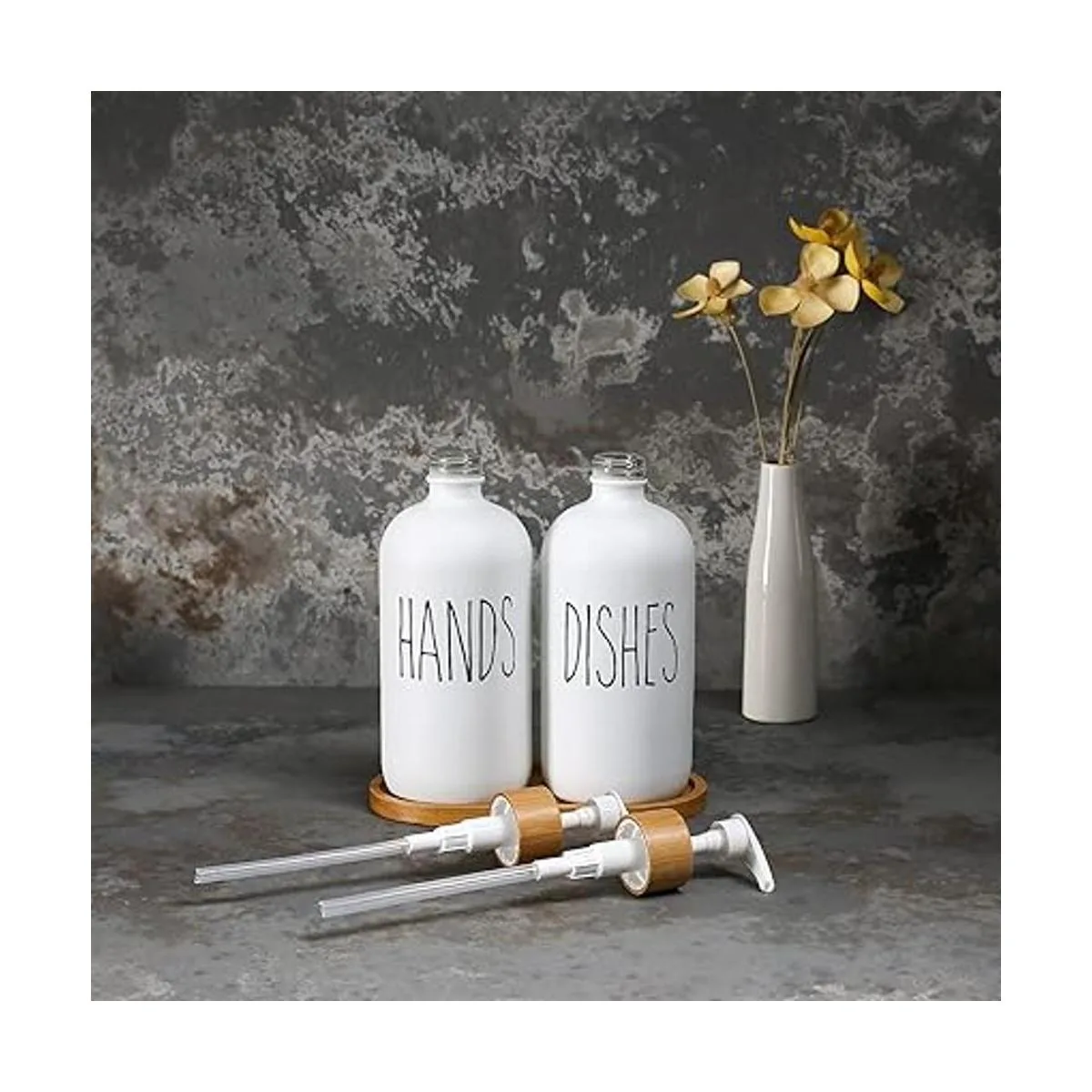 MOMEEMO Juego de dispensador de jabón blanco contiene_4