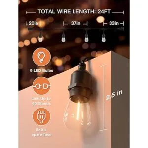 addlon Cadena de luces LED para exteriores de 24 pies con_6