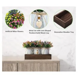 CALAVAK Bandeja decorativa de madera con 3 flores_3