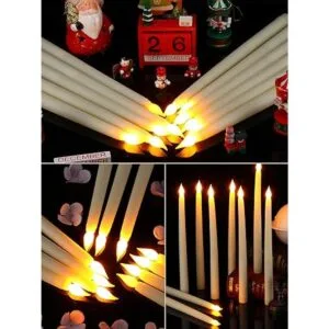 24 velas cónicas sin llama luces LED de cera sintética_4