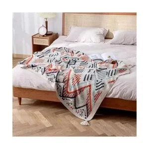 Manta azul manta bohemia de punto con borlas manta suave_7