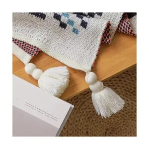 Manta azul manta bohemia de punto con borlas manta suave_6