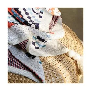 Manta azul manta bohemia de punto con borlas manta suave_2