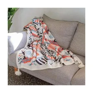 Manta azul manta bohemia de punto con borlas manta suave_3