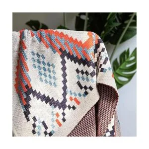 Manta azul manta bohemia de punto con borlas manta suave_5