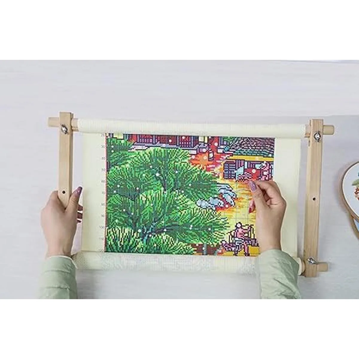 Marco de bordado de madera de haya para tapices de_3