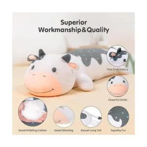 Mewaii Almohada de cuerpo largo de felpa de vaca_4