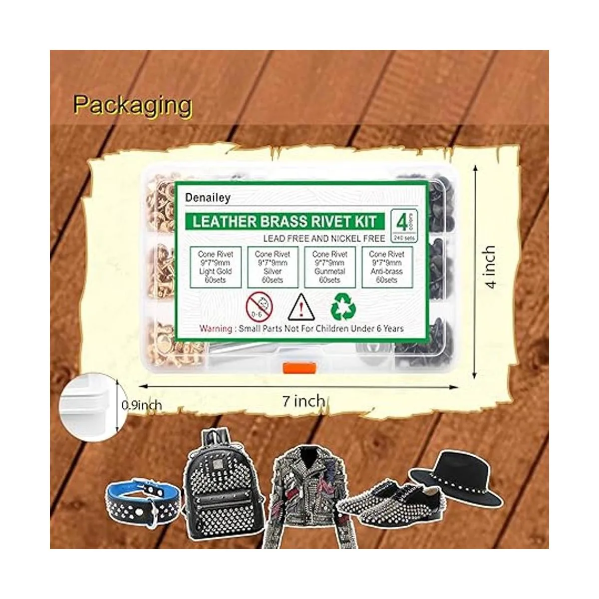 240 juegos de remaches cónicos de 0.354 in de tamaño doble_5